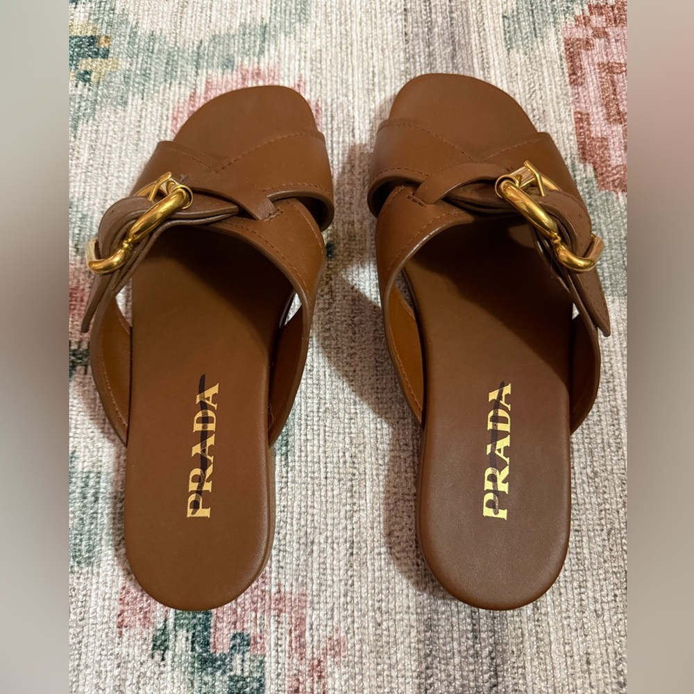Prada Leather Buckle Crossover Sandals - Picture 4 of 8